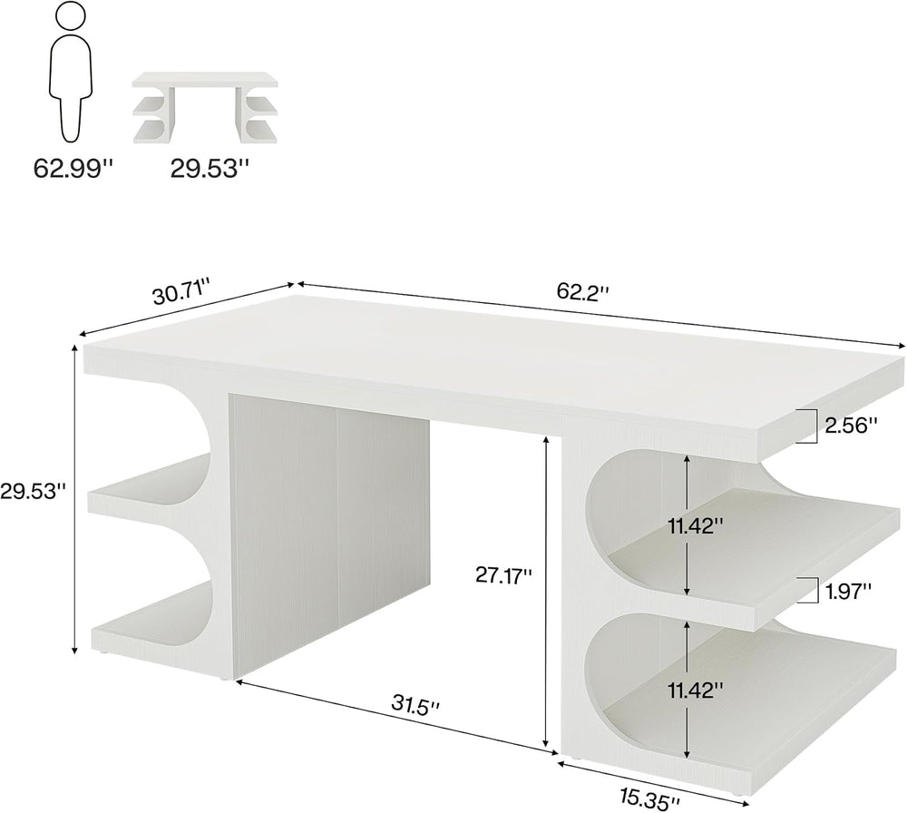Tribesigns White Executive Office Desk, 63" Computer Desk with Storage S...