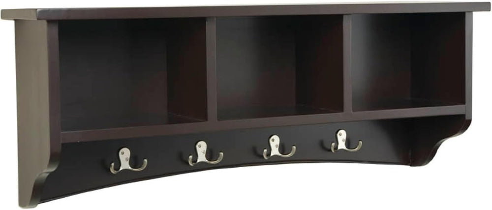 Alaterre Shaker Cottage Wall-Mounted Coat Rack with Cubbies, Chocolate, 36”