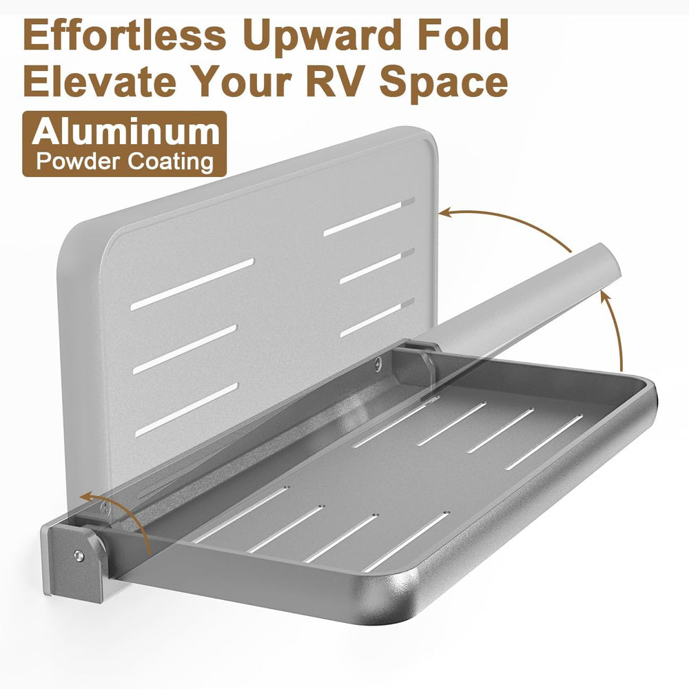 Safoner RV Aluminum Fold-Down Wall Shelf for Camper Interior Organization