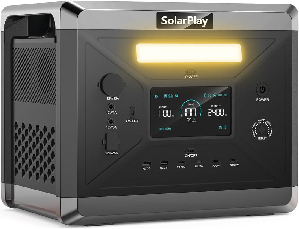 SolarPlay Portable Power Station 2400W, 2160Wh Solar Generator LiFePO4 Batter...