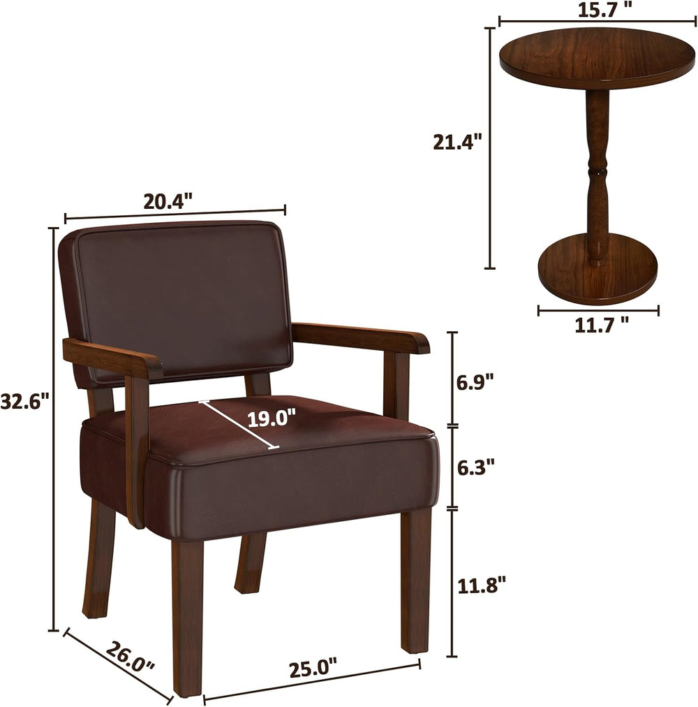 FAGAGA Accent Chairs Set of 2, 2 Solid Wood Armchairs with Table