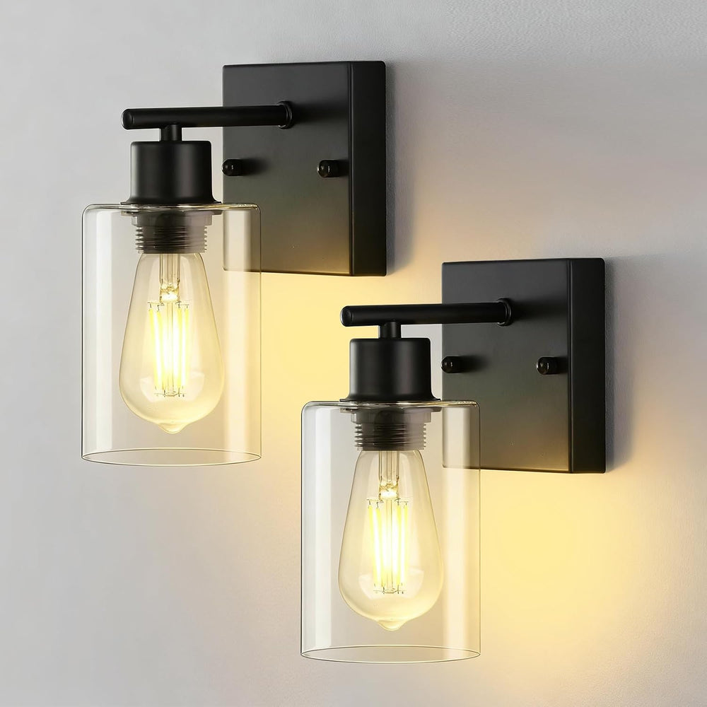 2-Pack Wall Sconces for Bathroom, Matte Black Vanity Lights, Modern Wall Ligh...