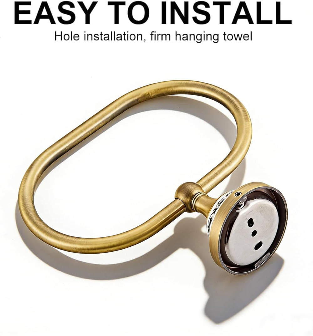 2-Piece Hand Towel Holder, NEWRAIN Antique Brass Towel Ring, Vintage Ellipse ...