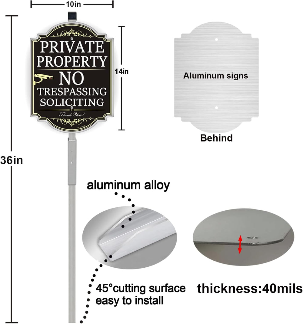 (2 Pack) Large No Trespassing Signs Private Property with Stake 36" Tall...