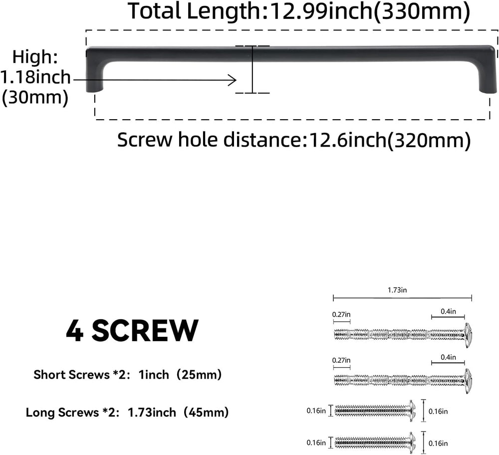 6 Pack 12-5/8 Inch(320mm) Cabinet Pulls Matte Black Kitchen Cabinet Pulls Dra...