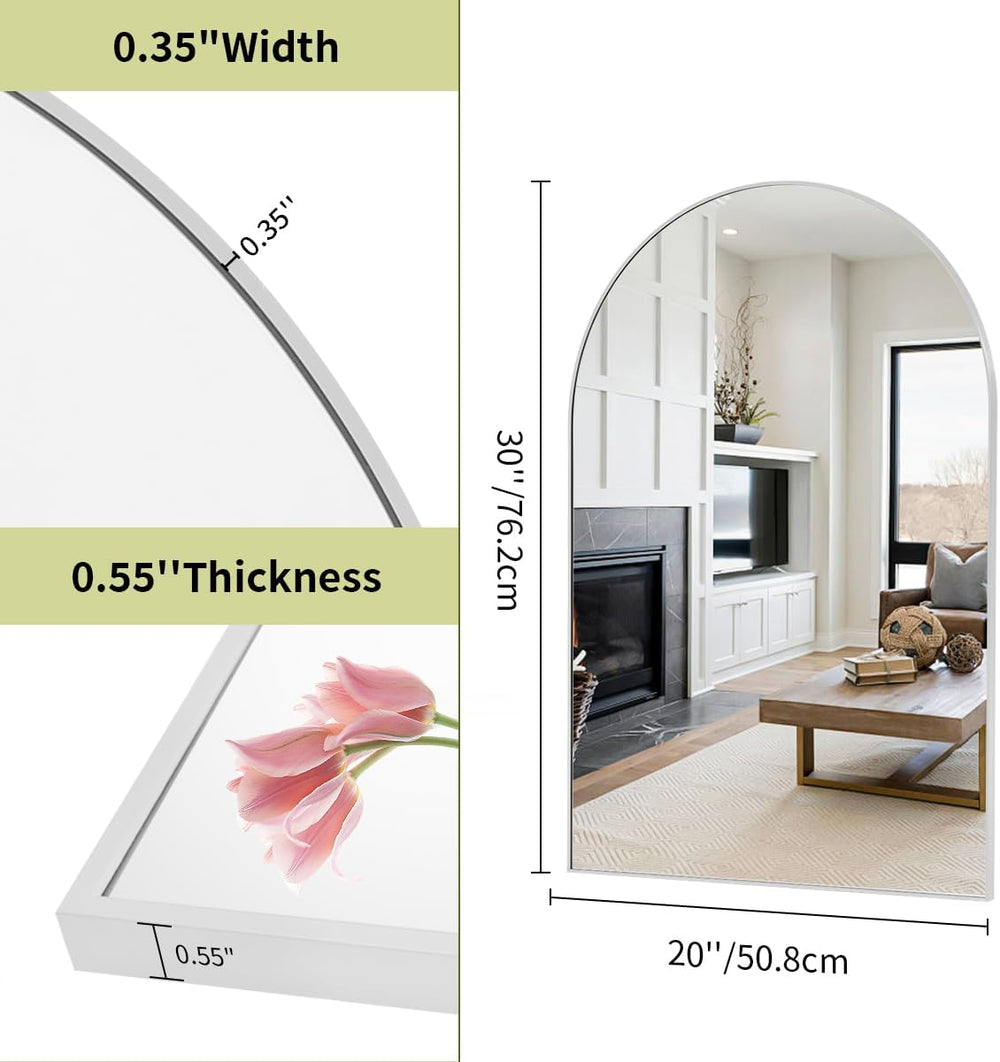 BEAUTYPEAK 20"x30" Arch Bathroom Wall Mirror, Silver