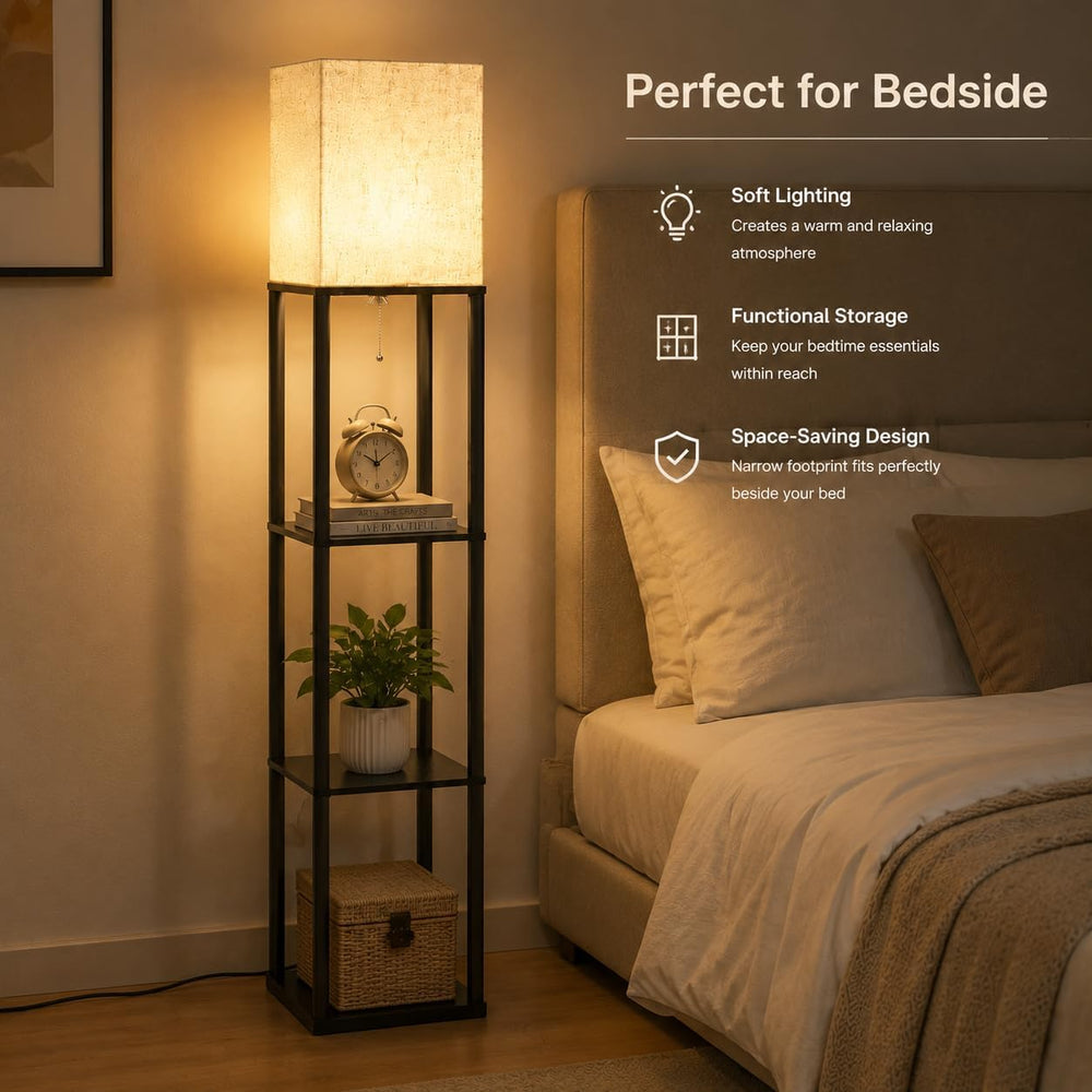 IPARTS EXPERT Floor Lamp w/Shelves Storage Display Dimmable LED, Black