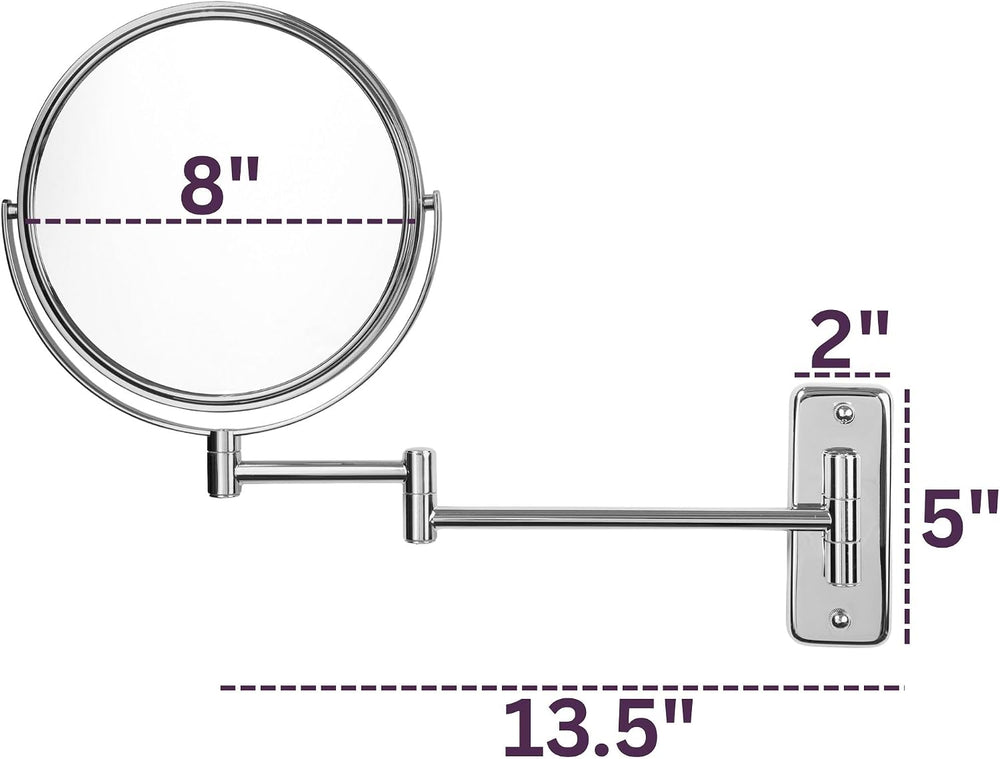 JERDON Wall-Mounted Makeup Mirror - 8X Magnification - Chrome - JP7808C