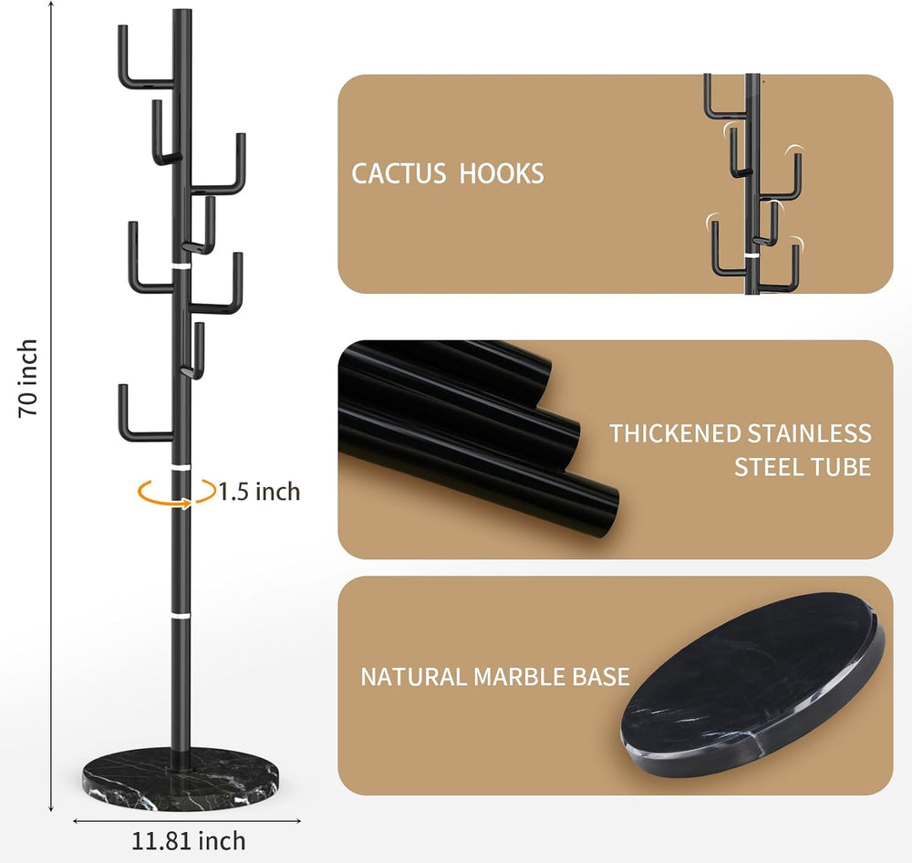 Modern Metal Coat Rack Stand with Natural Marble Base, Heavy Duty Coat Rack F...