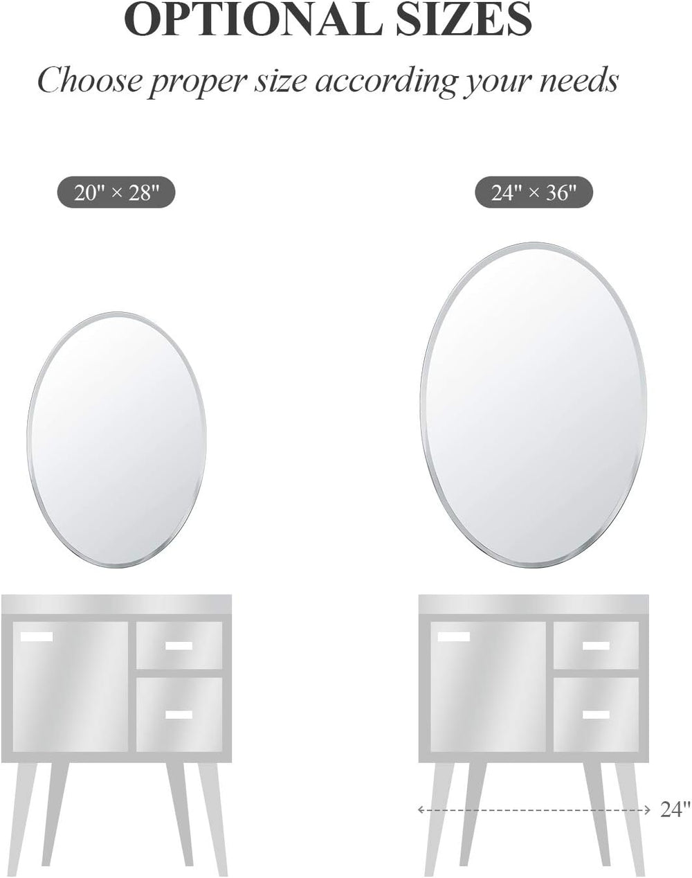 20" x 28"Frameless Oval Mirror, Decorative Beveled Edge Bathroom Mi...