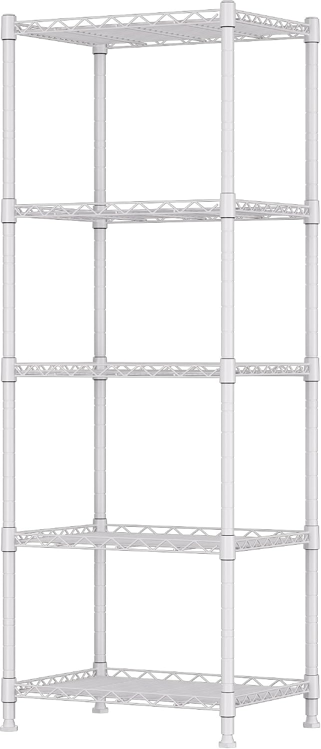 REGILLER 5-Wire Shelving Metal Storage Rack Adjustable Shelves,Standing Storage Shelf Units for Laundry Bathroom Kitchen Pantry Closet(White,11.8" D x 16.6" W x 53.5" H)