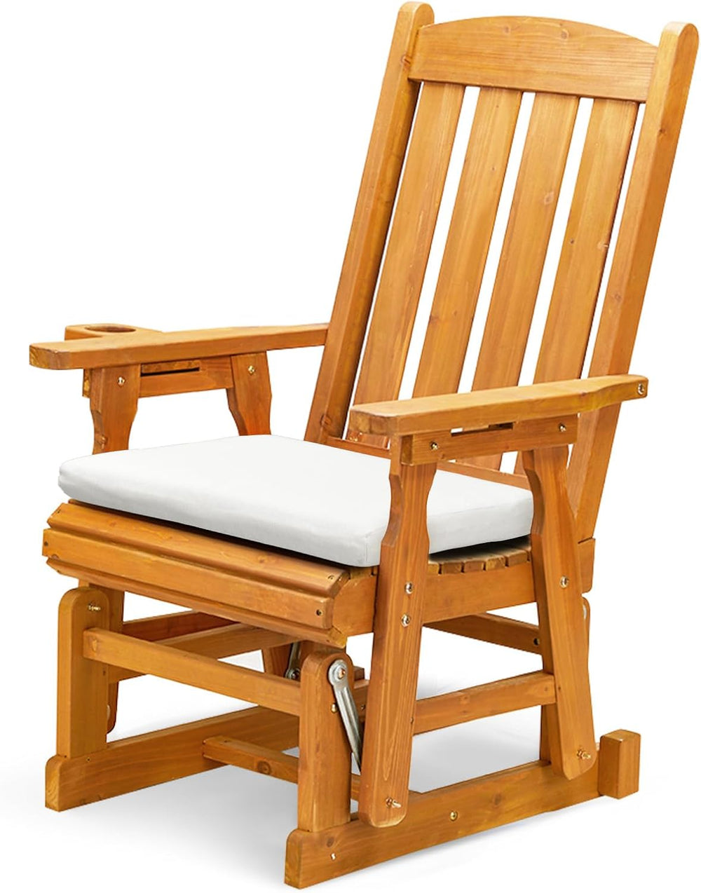 VINGLI Wooden Patio Glider with Cushion, Heavy Duty 600 LBS Outdoor Glider wi...
