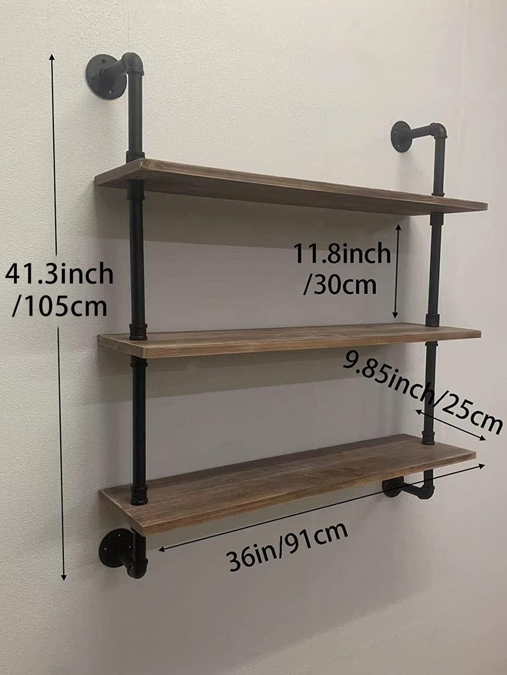 HDDFER Pipe Shelves Industrial Pipe Shelving Shelves Real Wood Industrial Flo...