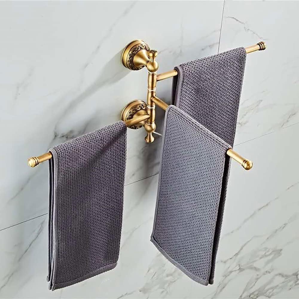 Leyden Swivel Towel Bar, Antique Brass 3 Arm Swing Towel Rack Towel Rotated B...