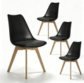 Dining Chairs Set of 4, PU Leather Kitchen Chairs,Wood Legs (Black, 4 PC)