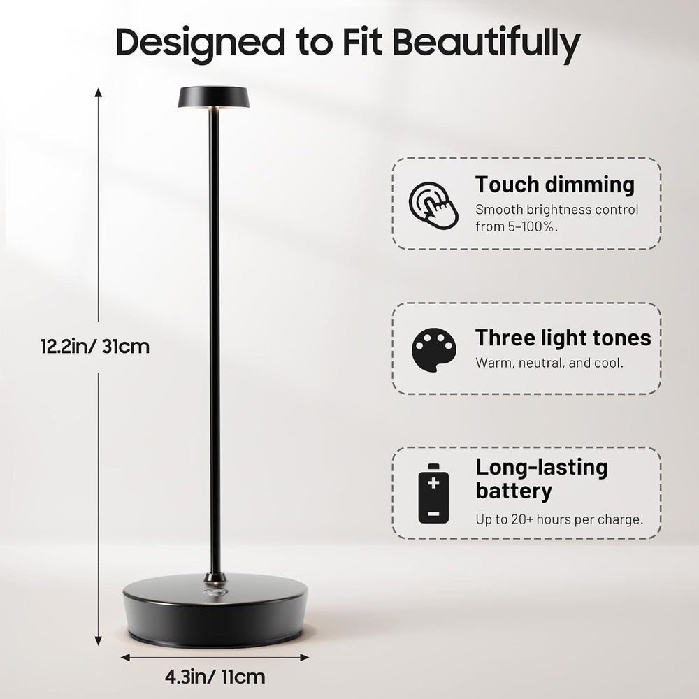2 Pack Rechargeable Cordless Table Lamp, 6000mAh Battery Table Light