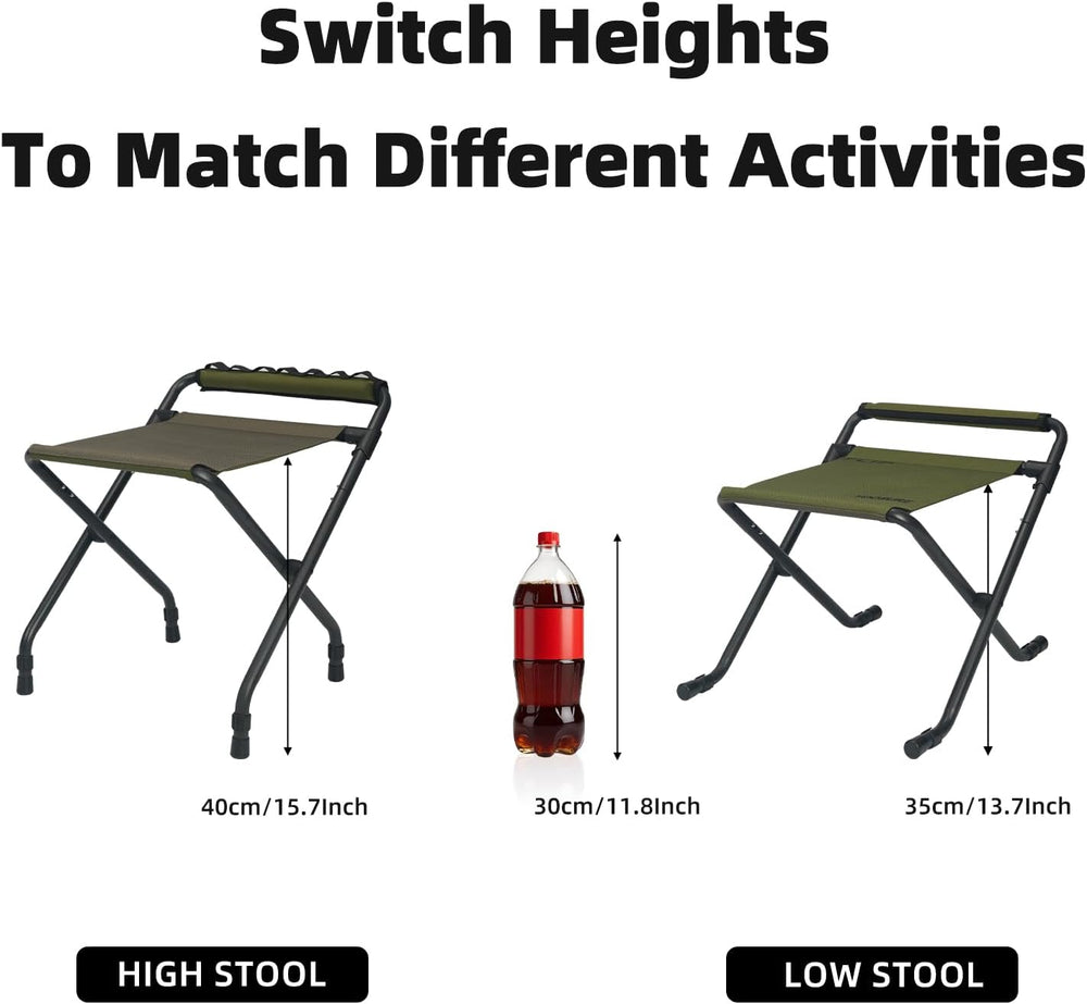 2-Level Height Adjustable Tactical Camp Stool, Detachable 4-Leg Folding Stool...