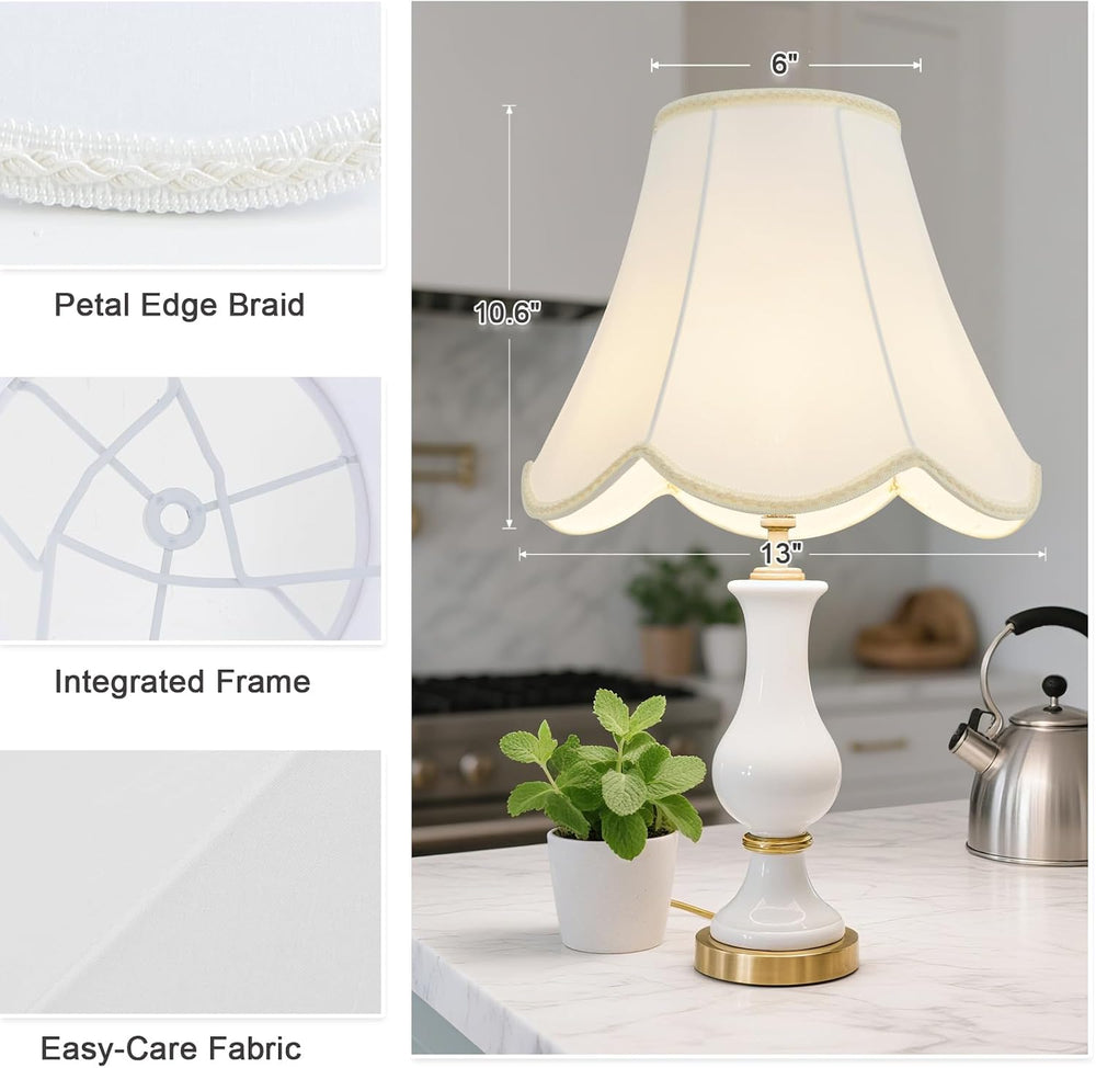 Bell Lamp Shades Set of 2, Scalloped Lamp Shade with Petal Edge Braid, 6&quot...
