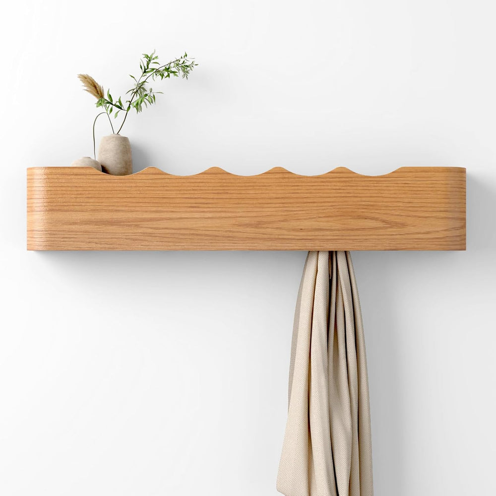 Coat Rack Wall Mount with Hidden Hooks, Wall Hooks with Shelf, Wall Key Holde...