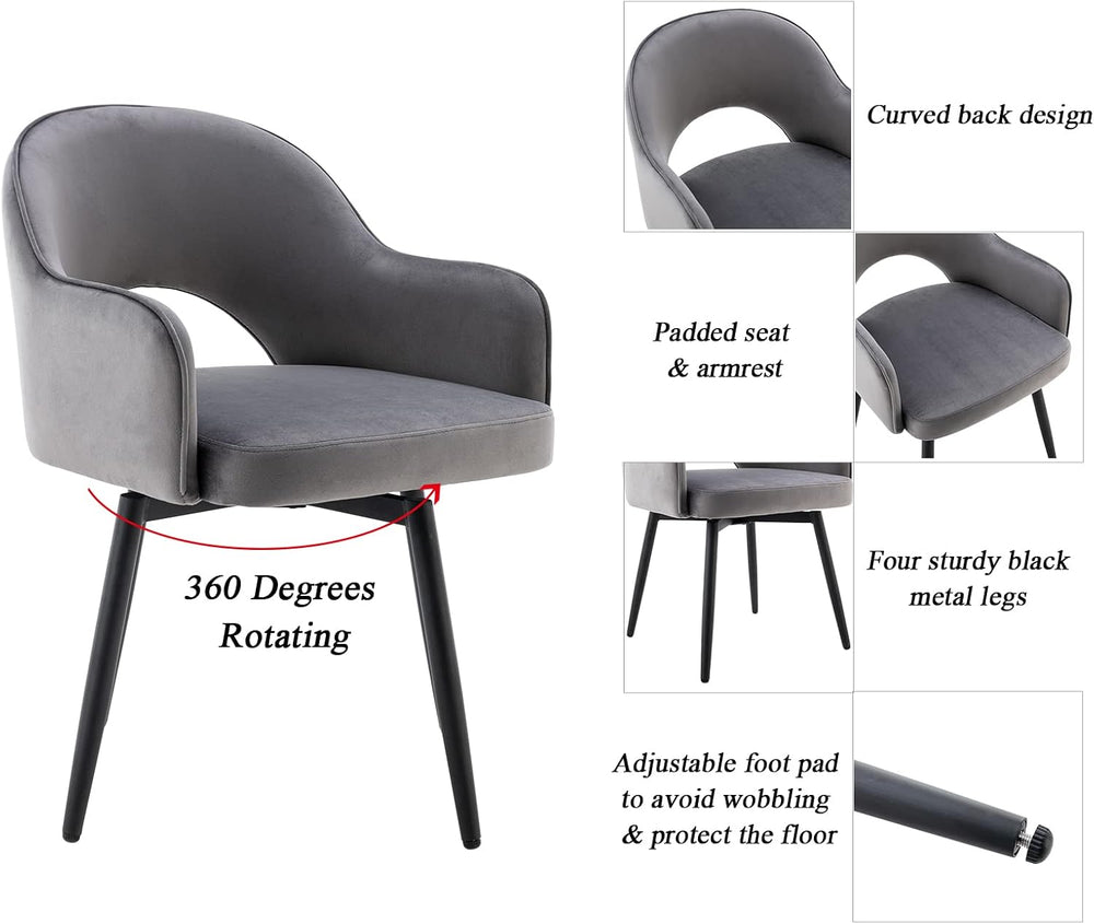 DUOMAY Swivel Dining Chair Set of 6, Velvet Upholstered Side Chair Modern Acc...