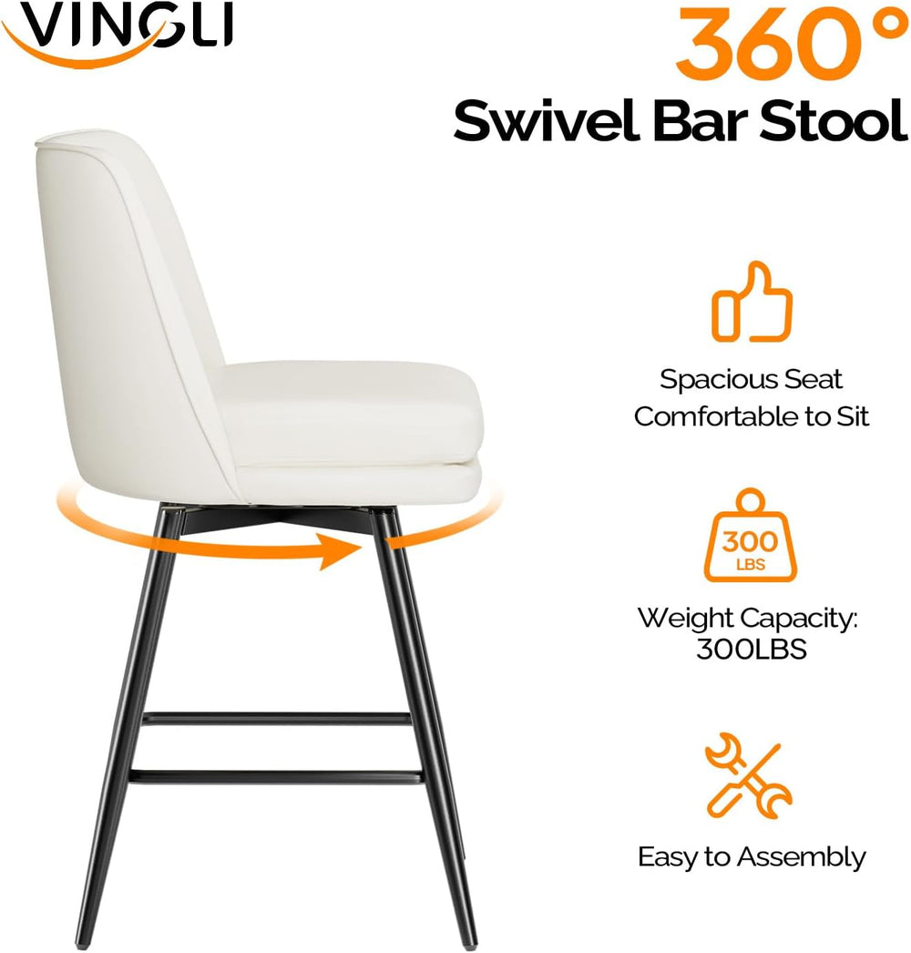 VINGLI 26" H Swivel Barstools Set of 1, PU Faux Leather Upholstered Coun...