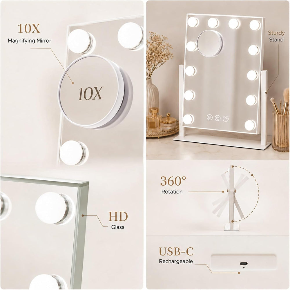 Makeup Mirror with Lights, 10X Magnification, 16.5x13.1in