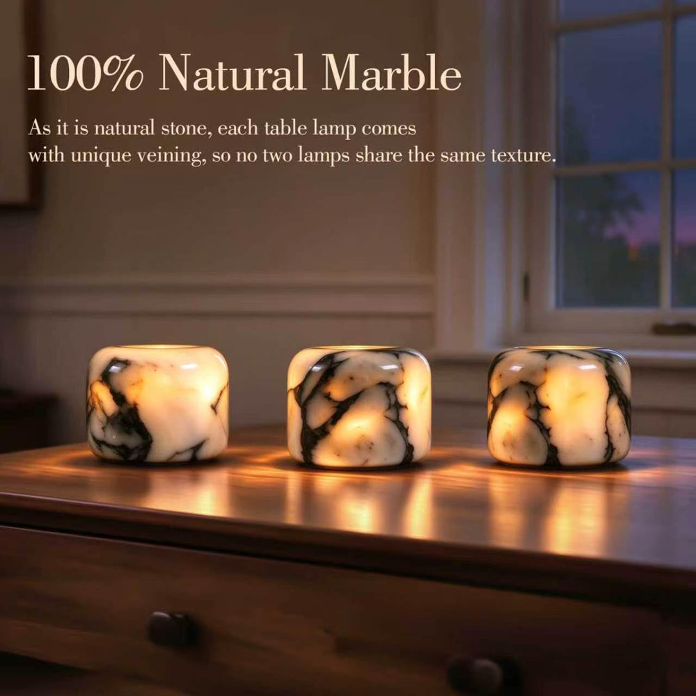 Black Marble Touch Table Lamp, Cordless Bedside Pat Dimmable Night Light