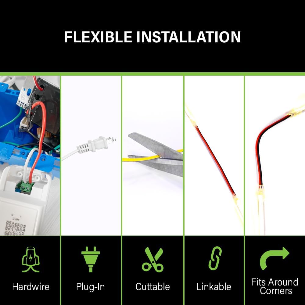 Feit Electric 16 ft COB LED Tape Light, 3000K, Remote Dimming, Plug-in