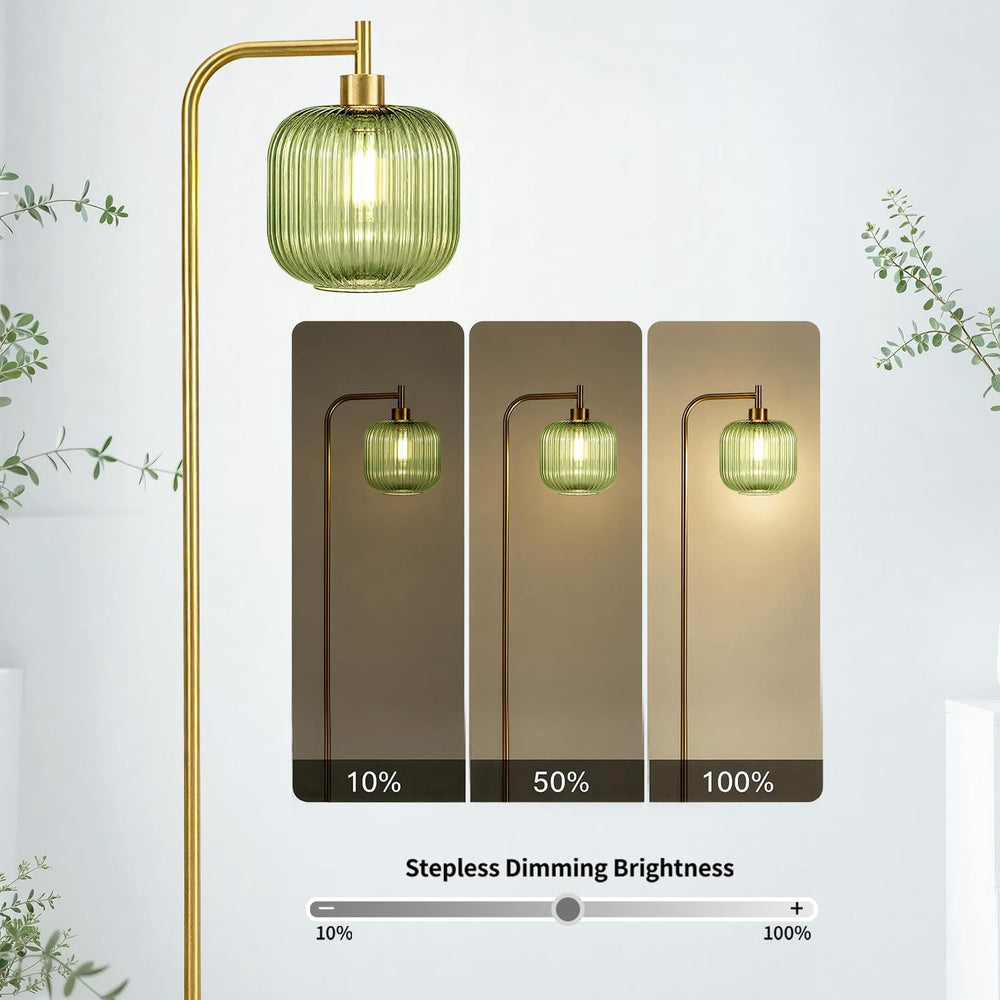 Green Glass Floor Lamp, 67" Tall Reading Lamp, Touch Control,2H/4H/8H Timer