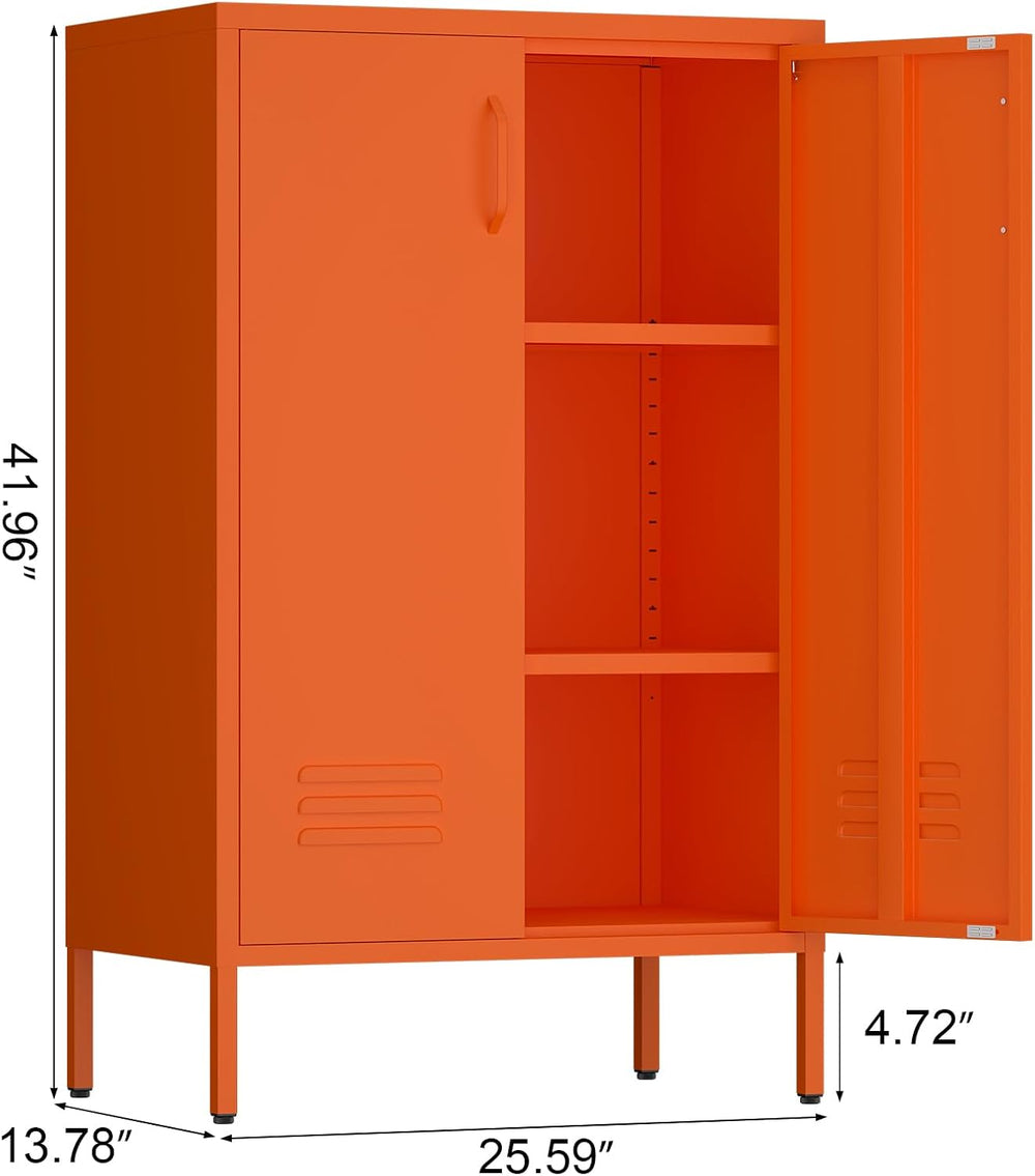 IRONFFICE Metal Storage Cabinets, Orange Cabinets with Adjustable Shelves, St...