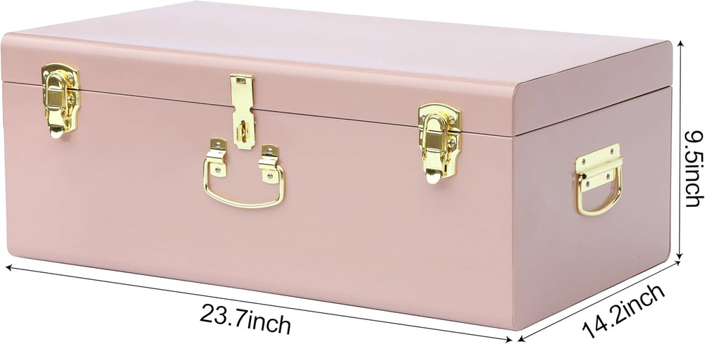 Vixdonos Large Metal Trunk Decorative Storage Box College Dorm Chest with Handle