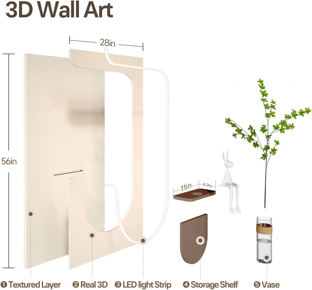 3D Textured LED Wall Art Decor for Living Room, Vertical Minimalist 30x60