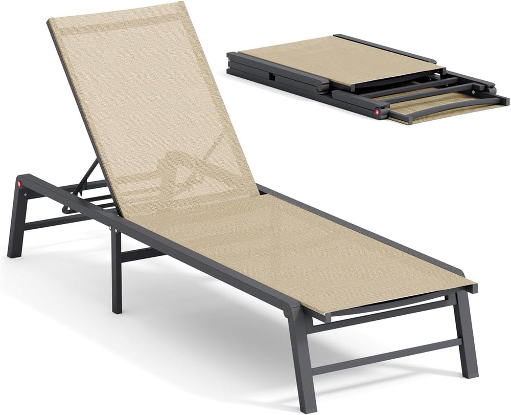 Chaise Lounge Chair Outdoor Aluminum Patio Lounge Chair with 5 Adjustable Pos...