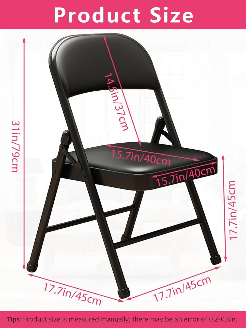 2 Pack Folding Chairs with Leather Padded Cushion and Back Metal