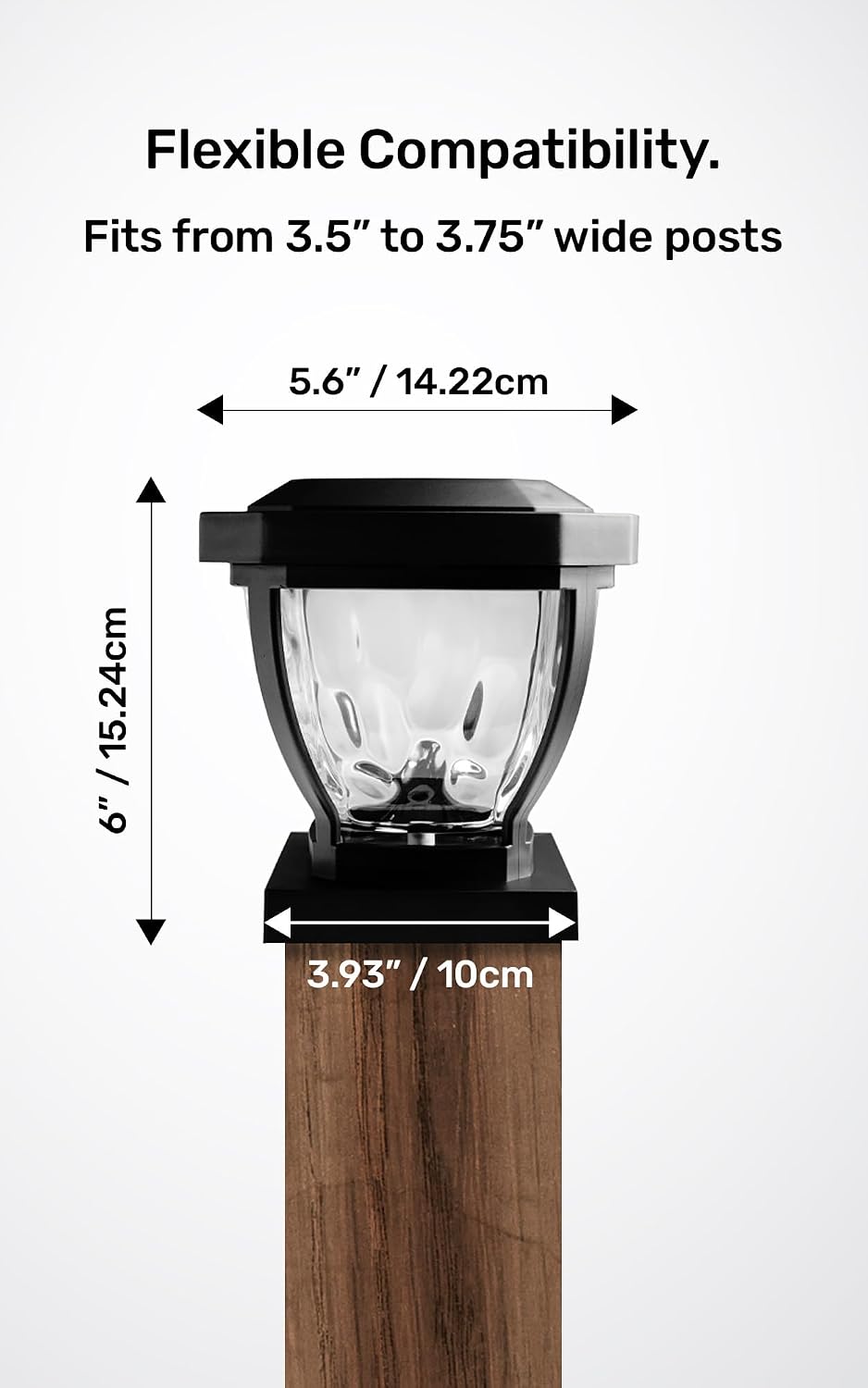 Home Zone Living 2PK Solar Post Cap Lights, Decorative Glass, Black