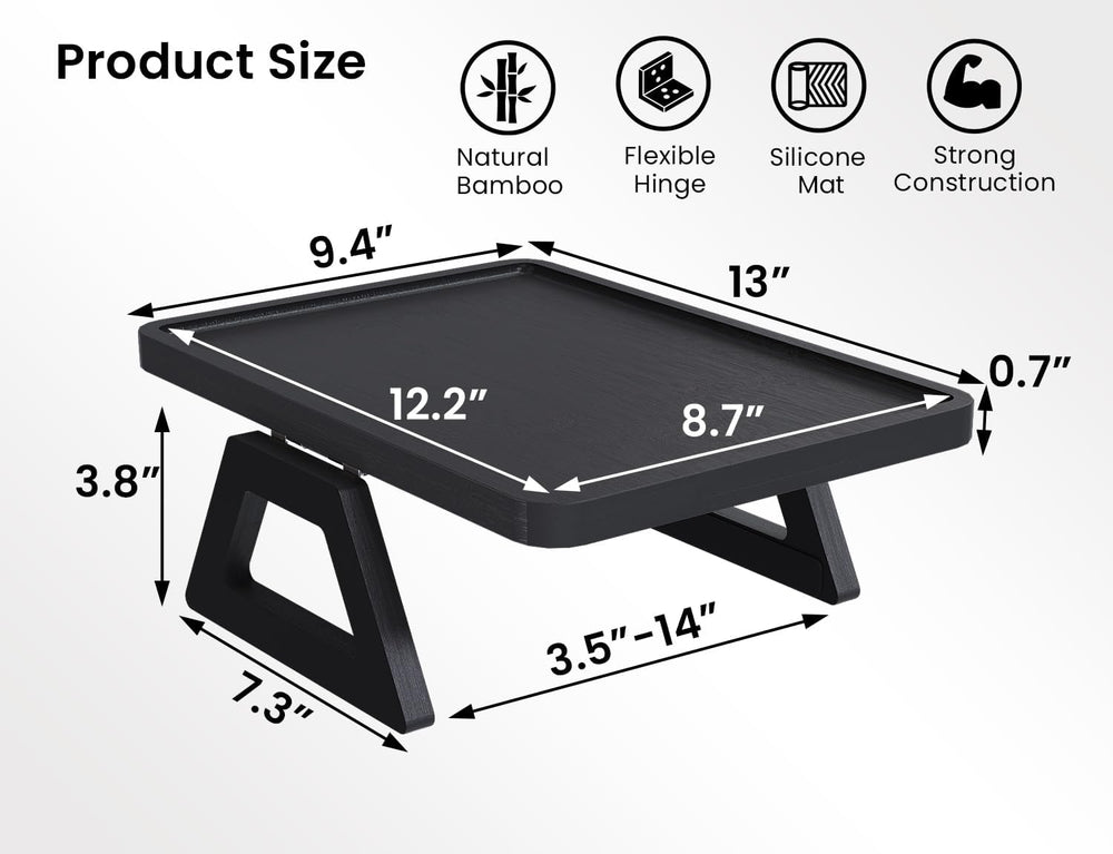 2 Pack Bamboo Couch Arm Tray,Folding Sofa Armrest Table（Black）