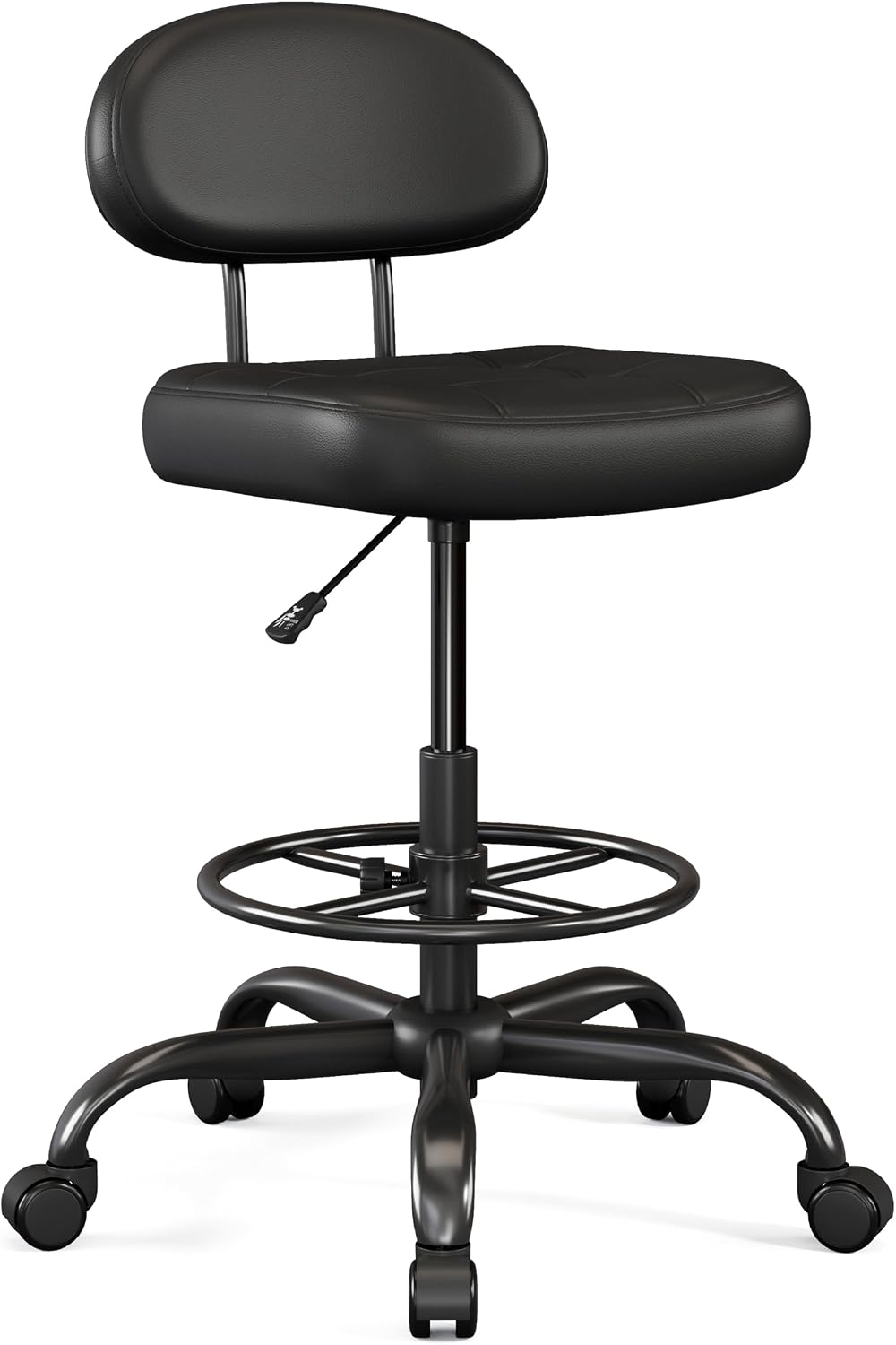 Armless Drafting Chair with Back, Tall Office Chair for Standing Desk, PU Fau...