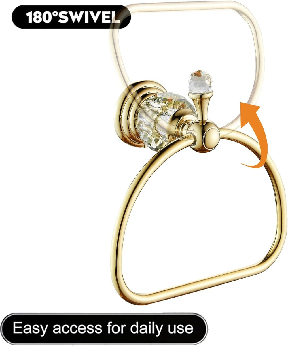 Gold Crystal Half Round Towel Ring, Hand Towel Holder for Bathroom, Gold Toil...