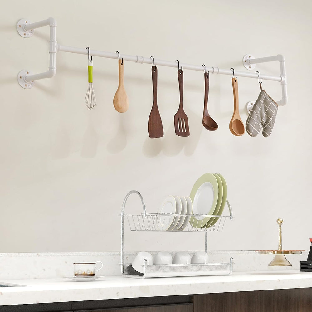 IBUYKE 50" Industrial Pipe Clothes Rack Wall Mounted, White TYJ002W