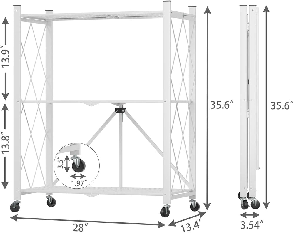 3 Tier Foldable Storage Shelf with Wheels Heavy Duty Garage Shelving