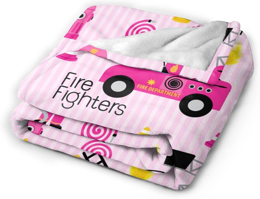 Girly Firefighters Cute Pink Fire Truck Throw Blanket Super Soft Warm Bed Bla...