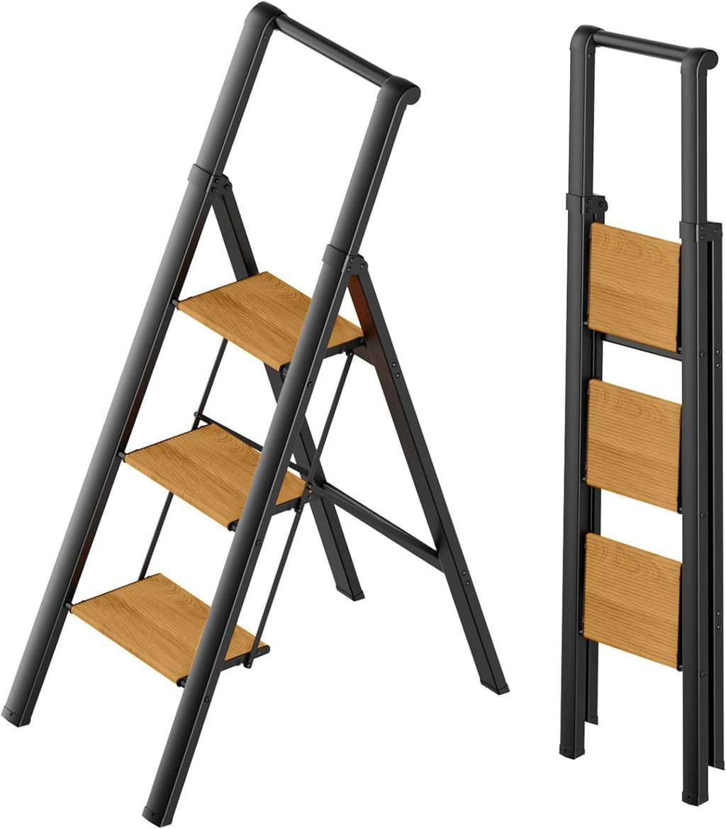 SOLADDER Folding 3 Step Ladder with Handrails,Foldable Step Stool