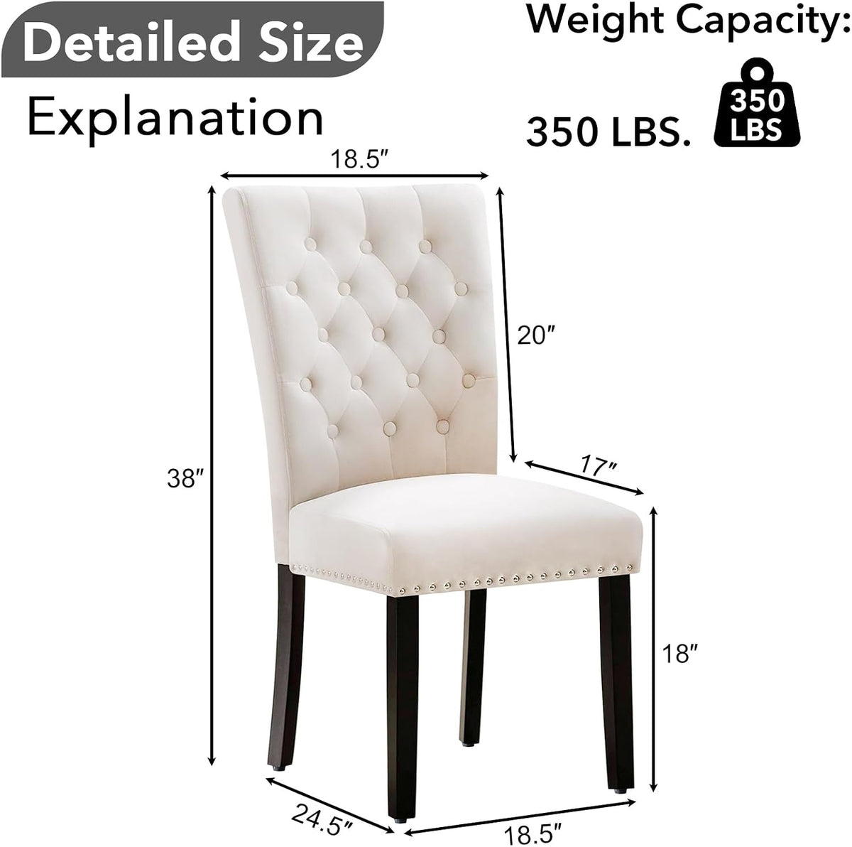 adochr Velvet Dining Chairs Set of 2, Parsons Kitchen Chair, Beige