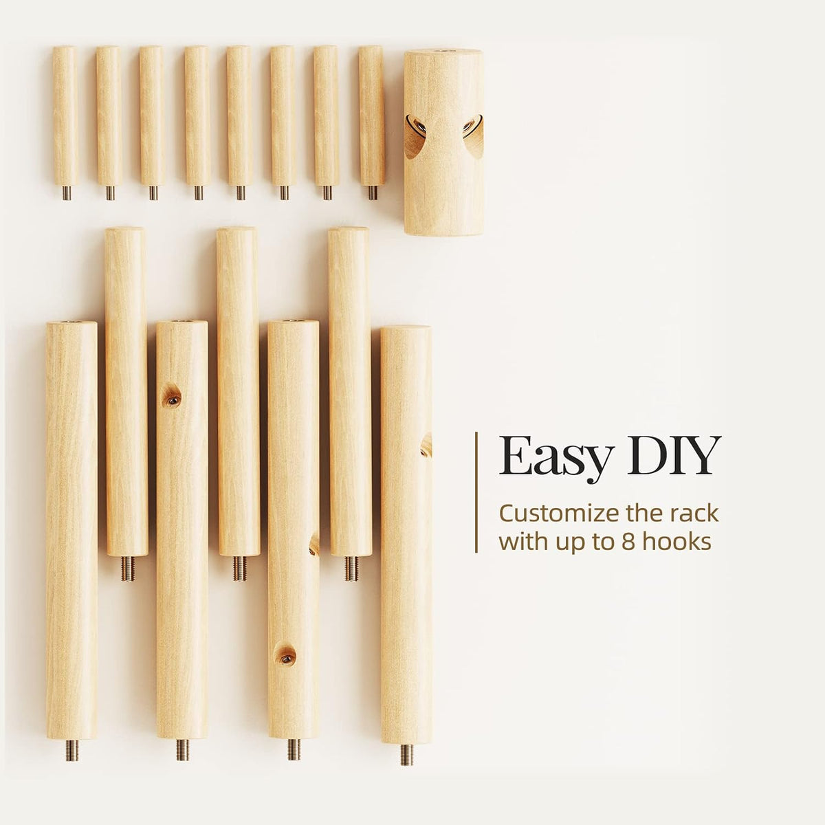 Pipishell Solid Wooden Coat Rack Freestanding with 8 Hooks, Natural