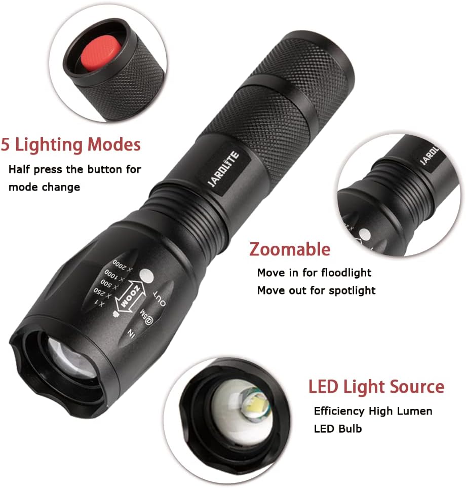 JARDLITE LED Emergency Handheld Flashlight, 4 Pack, Adjustable Focus, Water R...