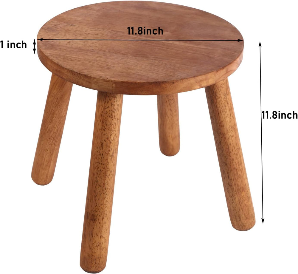 Round Solid Wooden Stool,Plant Stand,Step Stool,Walnut,11.8" H