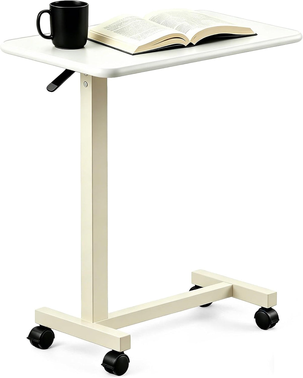 Adjustable Overbed Table with Wheels, Pneumatic Height Lift Rolling Bedside T...