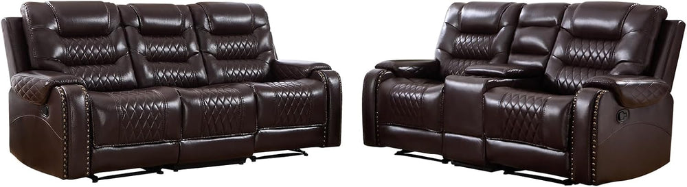 EBELLO 2 Pieces Faux Leather Manual Recliner Sofa Set, Reclining Living Room ...
