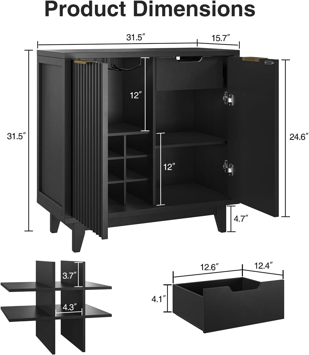 Fluted Coffee Bar Cabinet with Storage, Modern Sideboard Buffet Cabinet