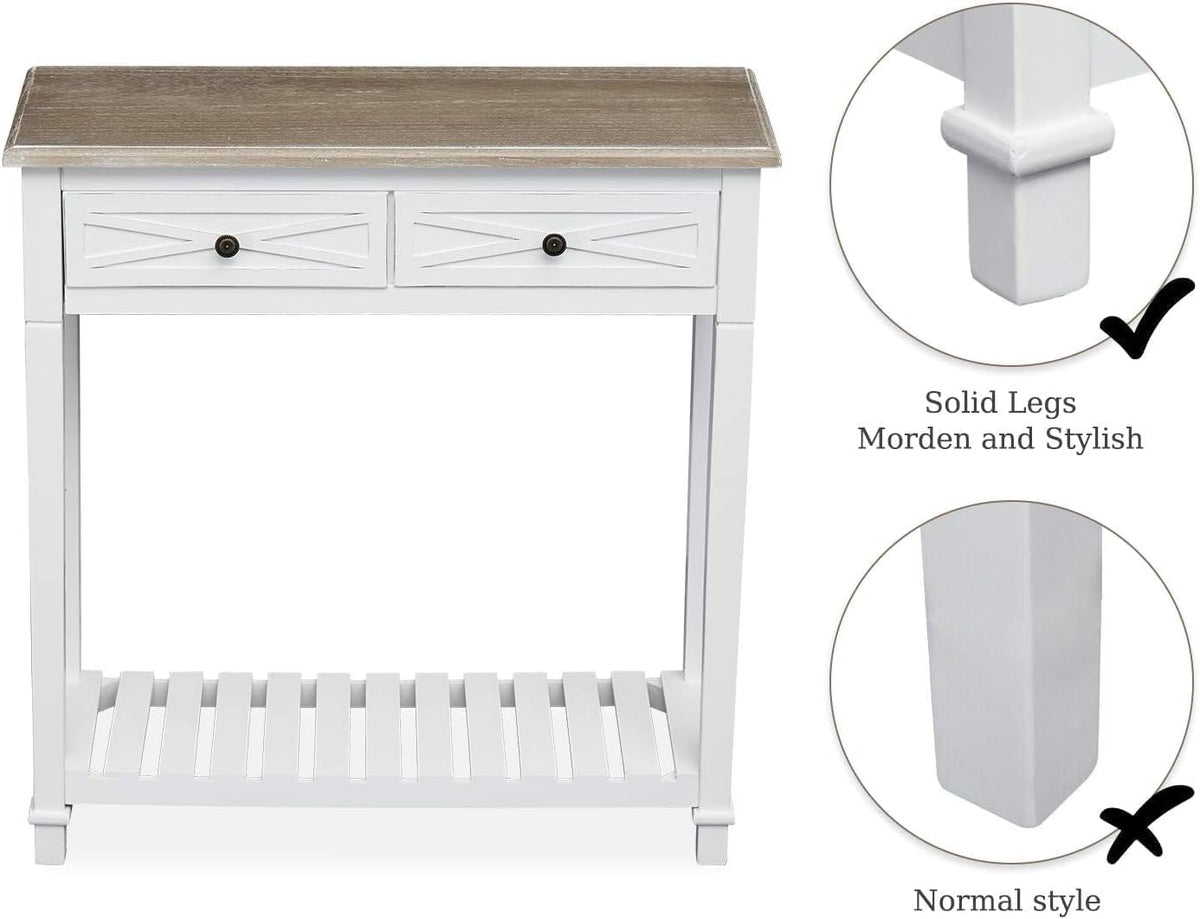 kinbor Narrow Console Table with Drawers, Small Entryway Table, White